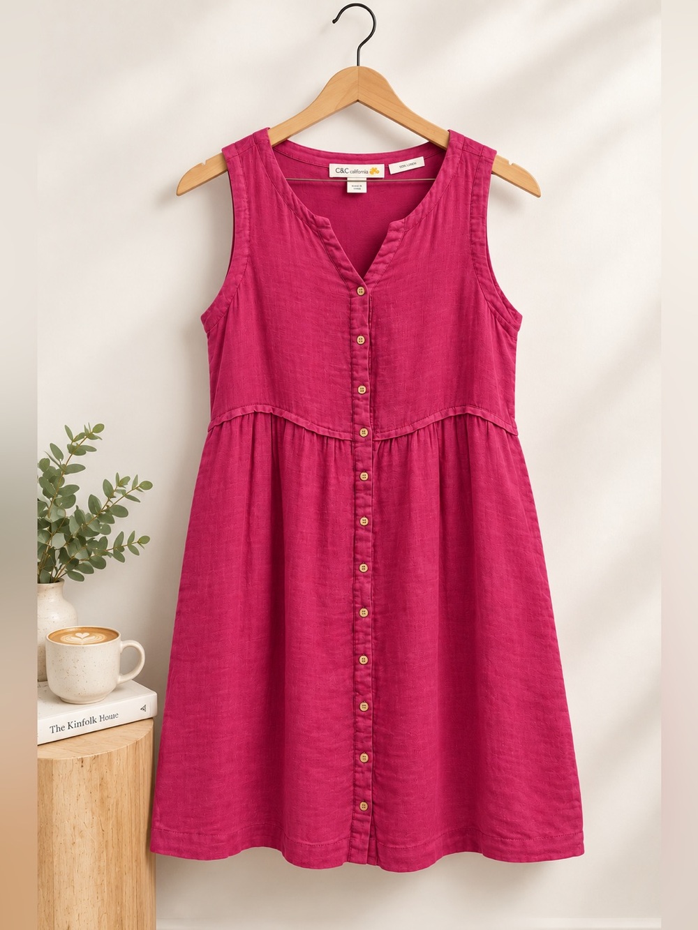 C&C California 100% Linen Sleeveless Button-Front Lined Mini Dress (rack)